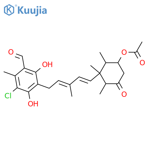 Benzaldehyde,3-[(2E,4E)-5-[(1S,2S,3S,6R)-3-(acetyloxy)-1,2,6-trimethyl-5-oxocyclohexyl]-3-methyl-2,4-pentadien-1-yl]-5-chloro-2,4-dihydroxy-6-methyl- structure