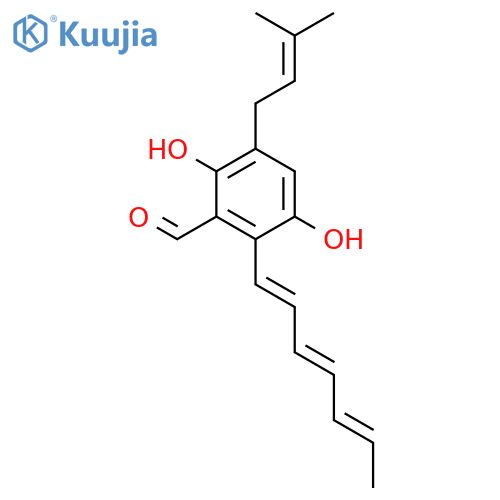 2-Hepta-1,3,5-trienyl-3,6-dihydroxy-5-(3-methyl-but-2-enyl)-benzaldehyd structure