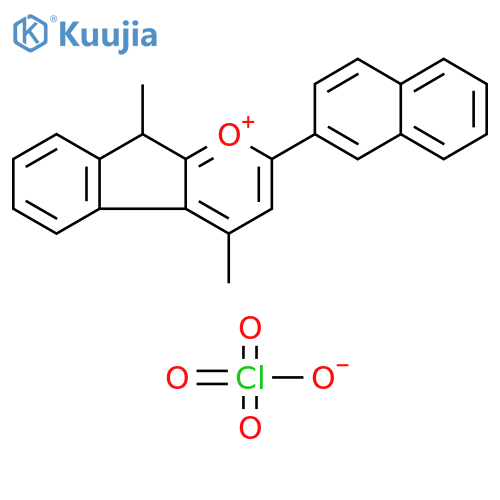 9H-Indeno[2,1-b]pyrylium, 4,9-dimethyl-2-(2-naphthalenyl)-, perchlorate structure