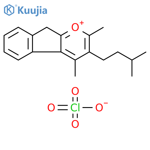 9H-Indeno[2,1-b]pyrylium, 2,4-dimethyl-3-(3-methylbutyl)-, perchlorate structure