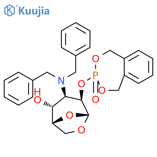 b-D-Gulopyranose,1,6-anhydro-3-[bis(phenylmethyl)amino]-3-deoxy-2-O-(1,5-dihydro-3-oxido-2,4,3-benzodioxaphosphepin-3-yl)-(9CI) structure