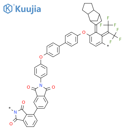 Poly[(1,3-dihydro-1,3-dioxo-2H-isoindole-2,4-diyl)[2,2,2-trifluoro-1-(trifluoromethyl)ethylidene](1,3-dihydro-1,3-dioxo-2H-isoindole-5,2-diyl)-1,4-phenyleneoxy-1,4-phenylene(octahydro-4,7-methano-5H-inden-5-ylidene)-1,4-phenyleneoxy-1,4-phenylene] structure