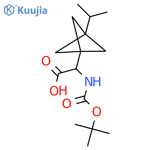 2-[(2-Methylpropan-2-yl)oxycarbonylamino]-2-(3-propan-2-yl-1-bicyclo[1.1.1]pentanyl)acetic acid structure
