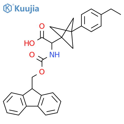 2-[3-(4-Ethylphenyl)-1-bicyclo[1.1.1]pentanyl]-2-(9H-fluoren-9-ylmethoxycarbonylamino)acetic acid structure