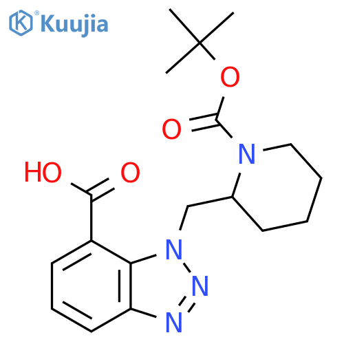 1-({1-[(tert-butoxy)carbonyl]piperidin-2-yl}methyl)-1H-1,2,3-benzotriazole-7-carboxylic acid structure