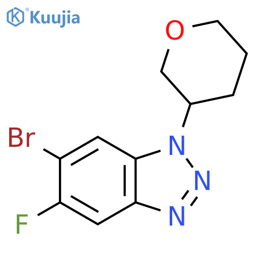 6-bromo-5-fluoro-1-(oxan-3-yl)-1H-1,2,3-benzotriazole structure