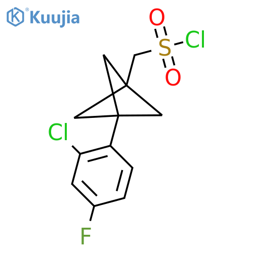 [3-(2-Chloro-4-fluorophenyl)-1-bicyclo[1.1.1]pentanyl]methanesulfonyl chloride structure