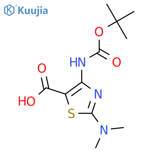 4-{[(Tert-butoxy)carbonyl]amino}-2-(dimethylamino)-1,3-thiazole-5-carboxylic acid structure