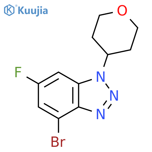 4-bromo-6-fluoro-1-(oxan-4-yl)-1H-1,2,3-benzotriazole structure