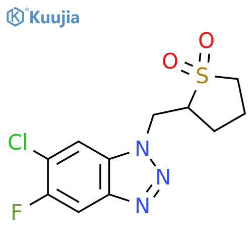2-[(6-chloro-5-fluoro-1H-1,2,3-benzotriazol-1-yl)methyl]-1lambda6-thiolane-1,1-dione structure