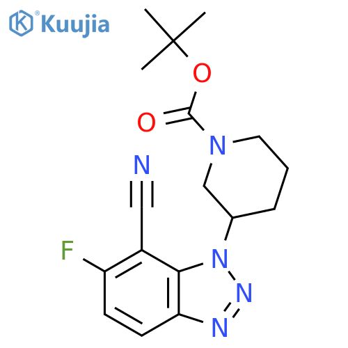 tert-butyl 3-(7-cyano-6-fluoro-1H-1,2,3-benzotriazol-1-yl)piperidine-1-carboxylate structure