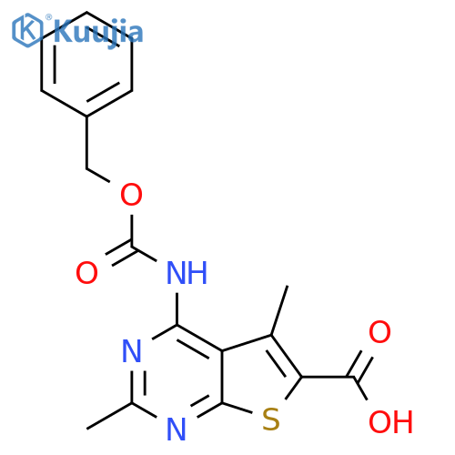 2,5-Dimethyl-4-(phenylmethoxycarbonylamino)thieno[2,3-d]pyrimidine-6-carboxylic acid structure