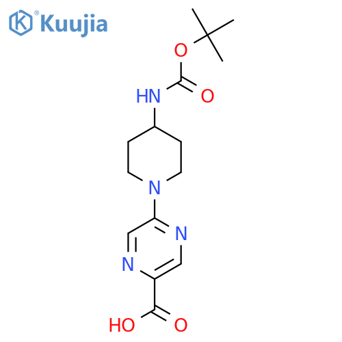 5-[4-[(2-Methylpropan-2-yl)oxycarbonylamino]piperidin-1-yl]pyrazine-2-carboxylic acid structure