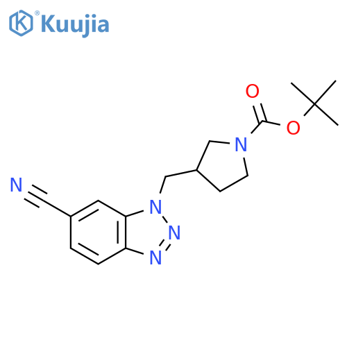 tert-butyl 3-[(6-cyano-1H-1,2,3-benzotriazol-1-yl)methyl]pyrrolidine-1-carboxylate structure