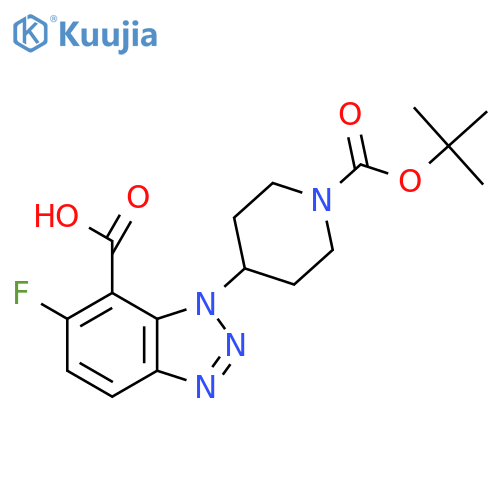 1-{1-[(tert-butoxy)carbonyl]piperidin-4-yl}-6-fluoro-1H-1,2,3-benzotriazole-7-carboxylic acid structure