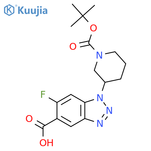 1-{1-[(tert-butoxy)carbonyl]piperidin-3-yl}-6-fluoro-1H-1,2,3-benzotriazole-5-carboxylic acid structure