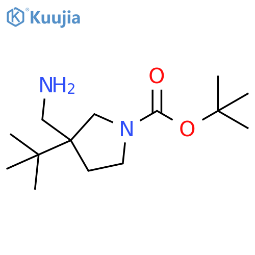 1-Pyrrolidinecarboxylic acid, 3-(aminomethyl)-3-(1,1-dimethylethyl)-, 1,1-dimethylethyl ester structure