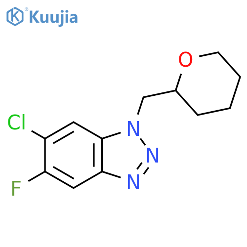 6-chloro-5-fluoro-1-[(oxan-2-yl)methyl]-1H-1,2,3-benzotriazole structure