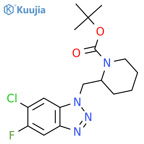 tert-butyl 2-[(6-chloro-5-fluoro-1H-1,2,3-benzotriazol-1-yl)methyl]piperidine-1-carboxylate structure