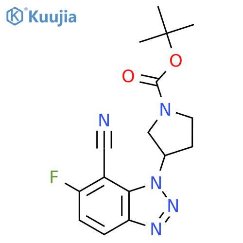 tert-butyl 3-(7-cyano-6-fluoro-1H-1,2,3-benzotriazol-1-yl)pyrrolidine-1-carboxylate structure