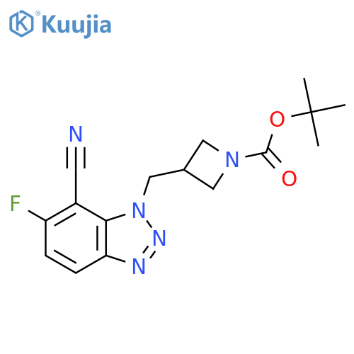 tert-butyl 3-[(7-cyano-6-fluoro-1H-1,2,3-benzotriazol-1-yl)methyl]azetidine-1-carboxylate structure