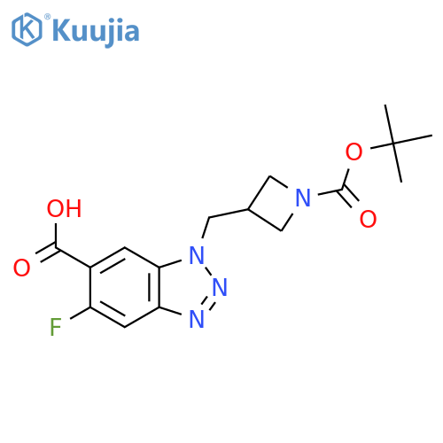 1-({1-[(tert-butoxy)carbonyl]azetidin-3-yl}methyl)-5-fluoro-1H-1,2,3-benzotriazole-6-carboxylic acid structure
