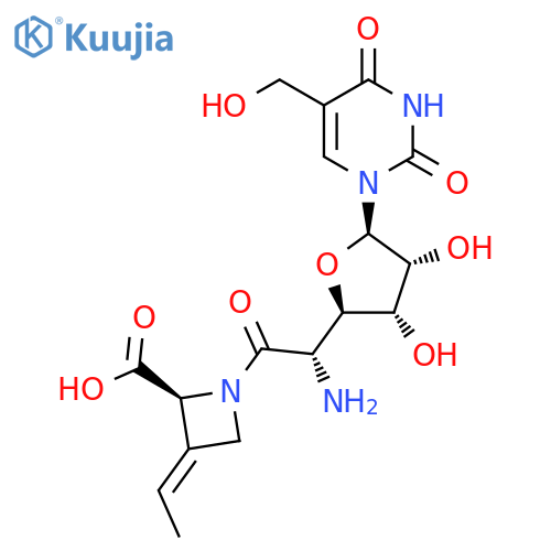 (2S,E)-1-[5-Amino-1-(1,2,3,4-tetrahydro-5-hydroxymethyl-2,4-dioxopyrimidin-1-yl)-1,5-dideoxy-β-D-allofuranulonoyl]-3-ethylidene-2-azetidinecarboxylic acid structure