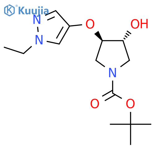 rac-tert-butyl (3R,4R)-3-(1-ethyl-1H-pyrazol-4-yl)oxy-4-hydroxypyrrolidine-1-carboxylate structure