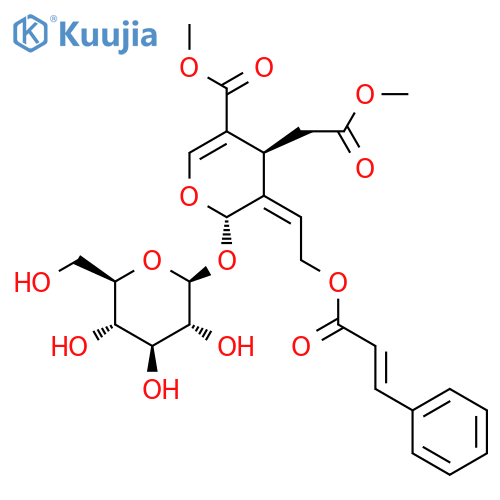 Methyl (2S,3E,4S)-2-(beta-D-glucopyranosyloxy)-4-(2-methoxy-2-oxoethyl)-3-(2-{[(2Z)-3-phenyl-2-propenoyl]oxy}ethylidene)-3,4-dihydro-2H-pyran-5-carboxylate structure