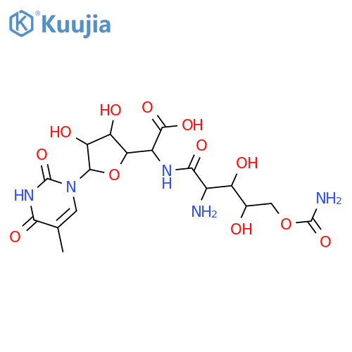 b-D-Allofuranuronic acid,5-[[2-amino-5-O-(aminocarbonyl)-2-deoxy-L-xylonoyl]amino]-1,5-dideoxy-1-(3,4-dihydro-5-methyl-2,4-dioxo-1(2H)-pyrimidinyl)- structure