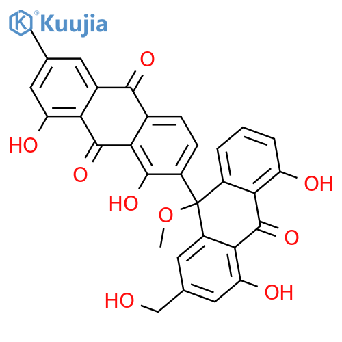 1,4',5',8,9'-Pentahydroxy-2',6-dimethyl[2,9'-bianthracene]-9,10'(9'H,10H)-dione; 10-Oxo, 11'-hydroxy, 9'-Me ether structure