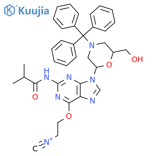 N-[9-[6-(Hydroxymethyl)-4-tritylmorpholin-2-yl]-6-(2-isocyanoethoxy)purin-2-yl]-2-methylpropanamide structure