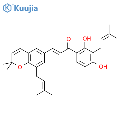 2-Propen-1-one,1-[2,4-dihydroxy-3-(3-methyl-2-buten-1-yl)phenyl]-3-[2,2-dimethyl-8-(3-methyl-2-buten-1-yl)-2H-1-benzopyran-6-yl]-,(2E)- structure