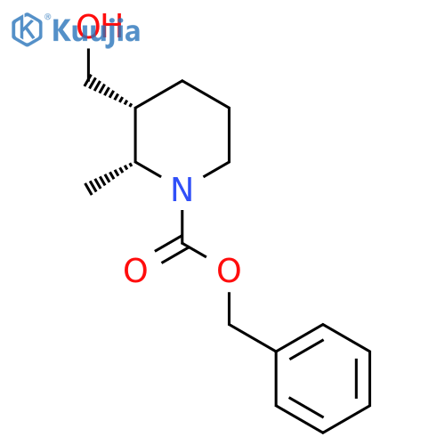 rac-benzyl (2R,3R)-3-(hydroxymethyl)-2-methylpiperidine-1-carboxylate structure