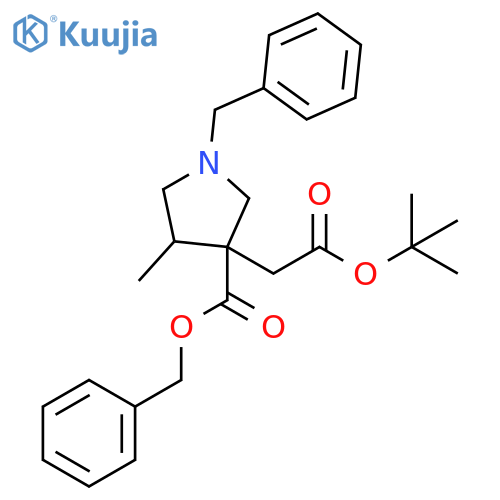 benzyl 1-benzyl-3-(2-tert-butoxy-2-oxo-ethyl)-4-methyl-pyrrolidine-3-carboxylate structure