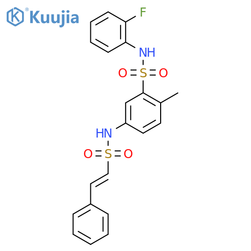 N-(2-fluorophenyl)-2-methyl-5-(2-phenylethenesulfonamido)benzene-1-sulfonamide structure