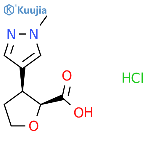 rac-(2R,3R)-3-(1-methyl-1H-pyrazol-4-yl)oxolane-2-carboxylic acid hydrochloride structure