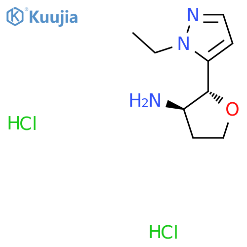 rac-(2R,3R)-2-(1-ethyl-1H-pyrazol-5-yl)oxolan-3-amine dihydrochloride structure