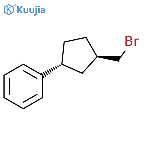 rac-(1R,3R)-3-(bromomethyl)cyclopentylbenzene, trans structure