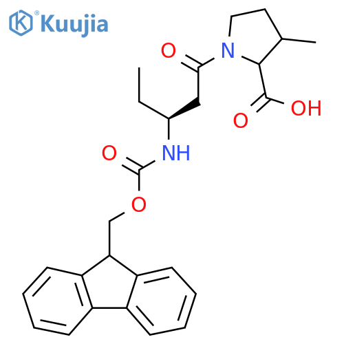 1-(3S)-3-({(9H-fluoren-9-yl)methoxycarbonyl}amino)pentanoyl-3-methylpyrrolidine-2-carboxylic acid structure