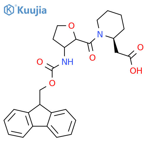 2-(2S)-1-3-({(9H-fluoren-9-yl)methoxycarbonyl}amino)oxolane-2-carbonylpiperidin-2-ylacetic acid structure