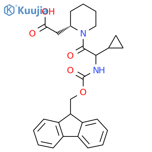 2-(2S)-1-2-cyclopropyl-2-({(9H-fluoren-9-yl)methoxycarbonyl}amino)acetylpiperidin-2-ylacetic acid structure