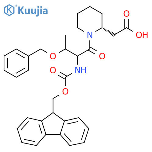 2-(2R)-1-3-(benzyloxy)-2-({(9H-fluoren-9-yl)methoxycarbonyl}amino)butanoylpiperidin-2-ylacetic acid structure