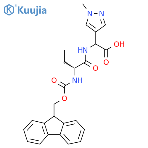 2-(2R)-2-({(9H-fluoren-9-yl)methoxycarbonyl}amino)butanamido-2-(1-methyl-1H-pyrazol-4-yl)acetic acid structure