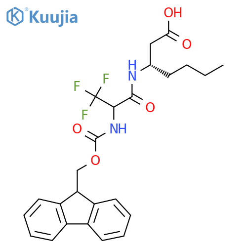 (3S)-3-2-({(9H-fluoren-9-yl)methoxycarbonyl}amino)-3,3,3-trifluoropropanamidoheptanoic acid structure