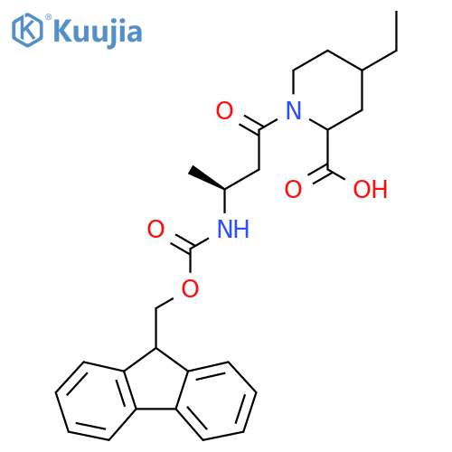 4-ethyl-1-(3S)-3-({(9H-fluoren-9-yl)methoxycarbonyl}amino)butanoylpiperidine-2-carboxylic acid structure