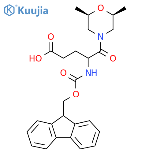 5-(2R,6S)-2,6-dimethylmorpholin-4-yl-4-({(9H-fluoren-9-yl)methoxycarbonyl}amino)-5-oxopentanoic acid structure