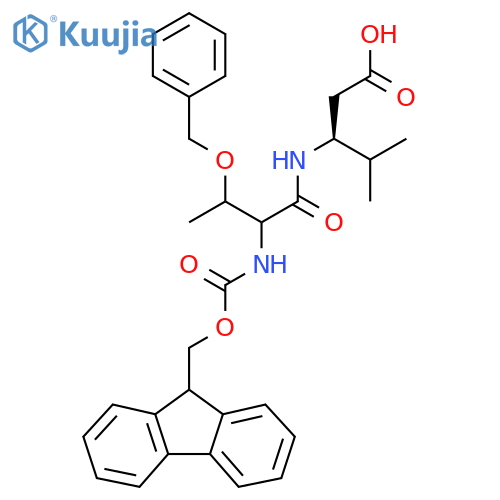 (3S)-3-3-(benzyloxy)-2-({(9H-fluoren-9-yl)methoxycarbonyl}amino)butanamido-4-methylpentanoic acid structure
