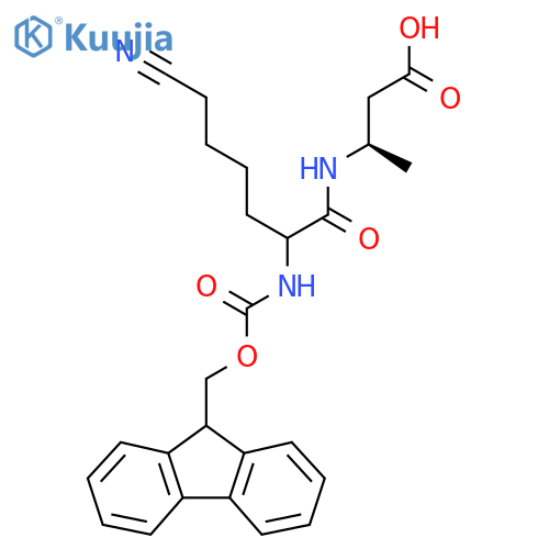 (3R)-3-6-cyano-2-({(9H-fluoren-9-yl)methoxycarbonyl}amino)hexanamidobutanoic acid structure