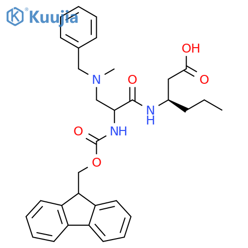(3R)-3-{3-benzyl(methyl)amino-2-({(9H-fluoren-9-yl)methoxycarbonyl}amino)propanamido}hexanoic acid structure
